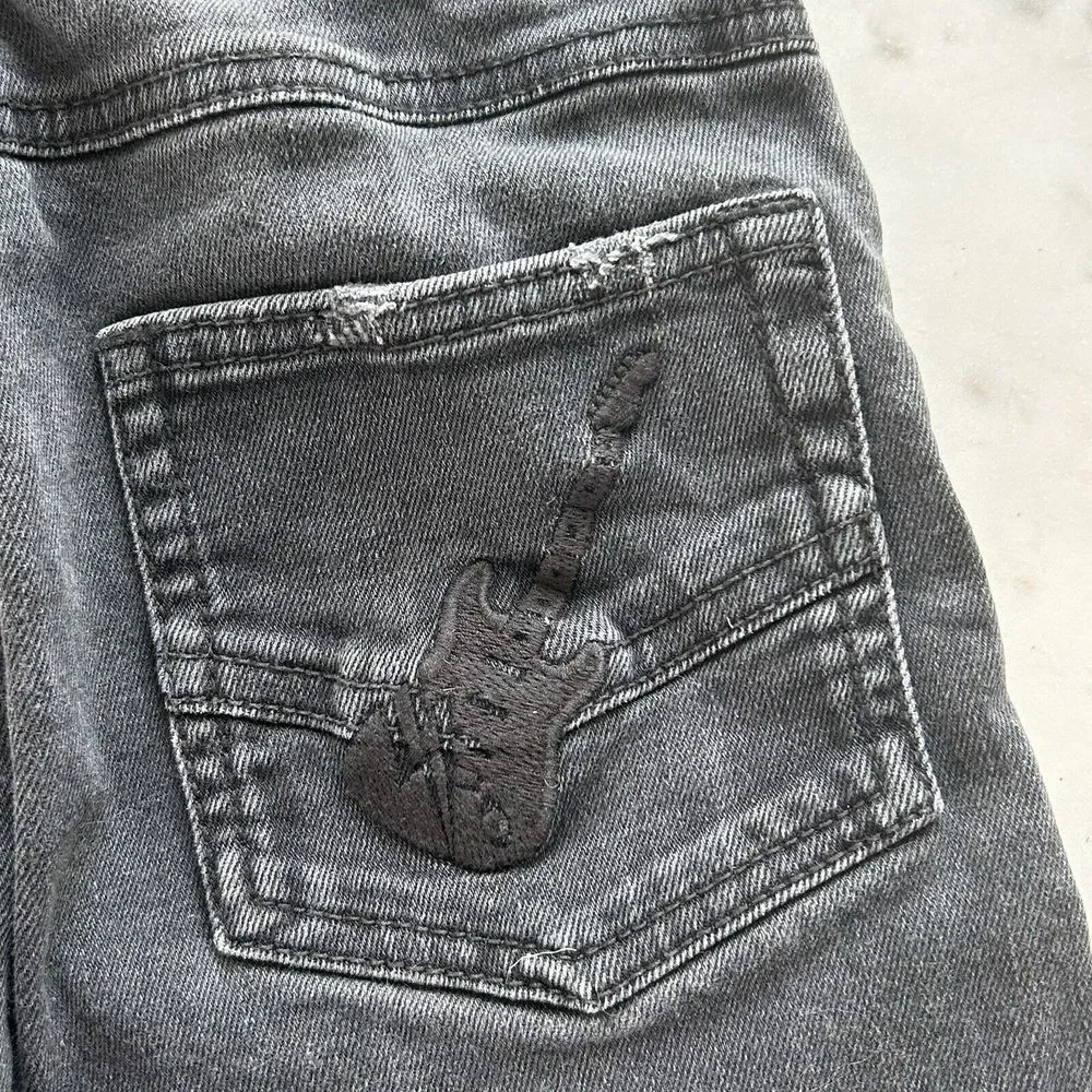 Zadig & Voltaire Girl's Faded Black Jeans Size‎ 10 138 Embroidered Guitar Skull